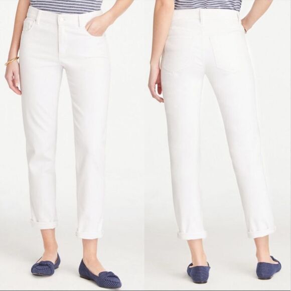 Ann Taylor NWT The Girlfriend White Mid Rise Jeans Size 14 Ankle Pants - Picture 1 of 10